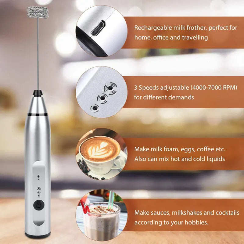 Rechargeable Electric Coffee Beater & Milk Frother - USB Charging