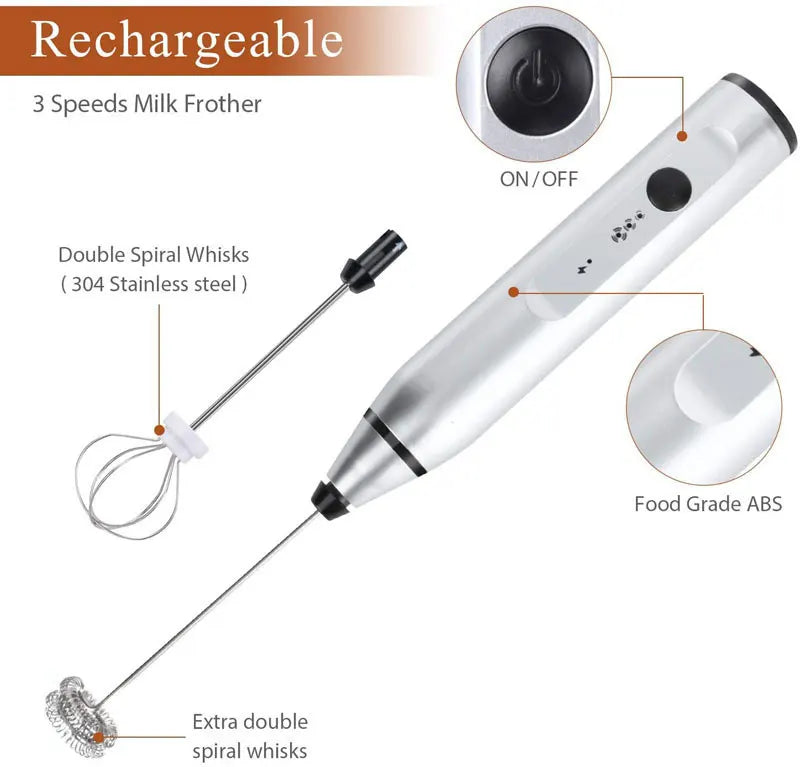 Rechargeable Electric Coffee Beater & Milk Frother - USB Charging